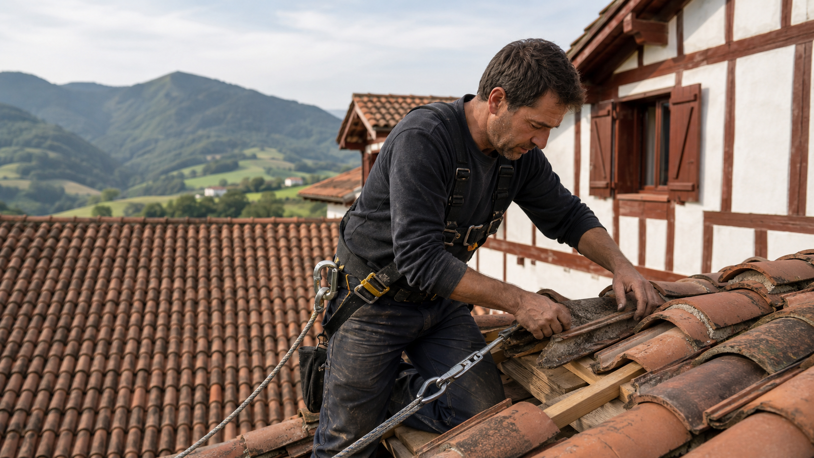 Artisan E-Renov sur une toiture traditionnelle